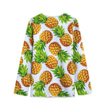 White Summer Pineapple Pattern Print Long Sleeve Short Coat