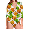 White Summer Pineapple Pattern Print Long Sleeve Swimsuit