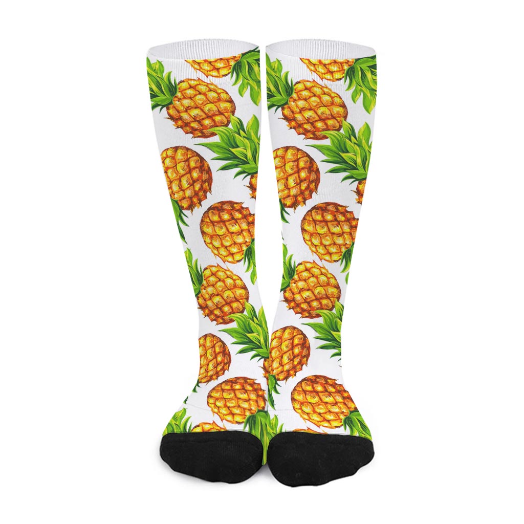 White Summer Pineapple Pattern Print Long Socks