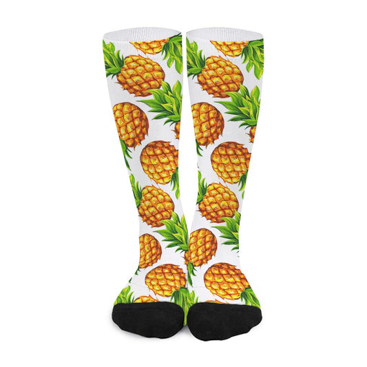 White Summer Pineapple Pattern Print Long Socks