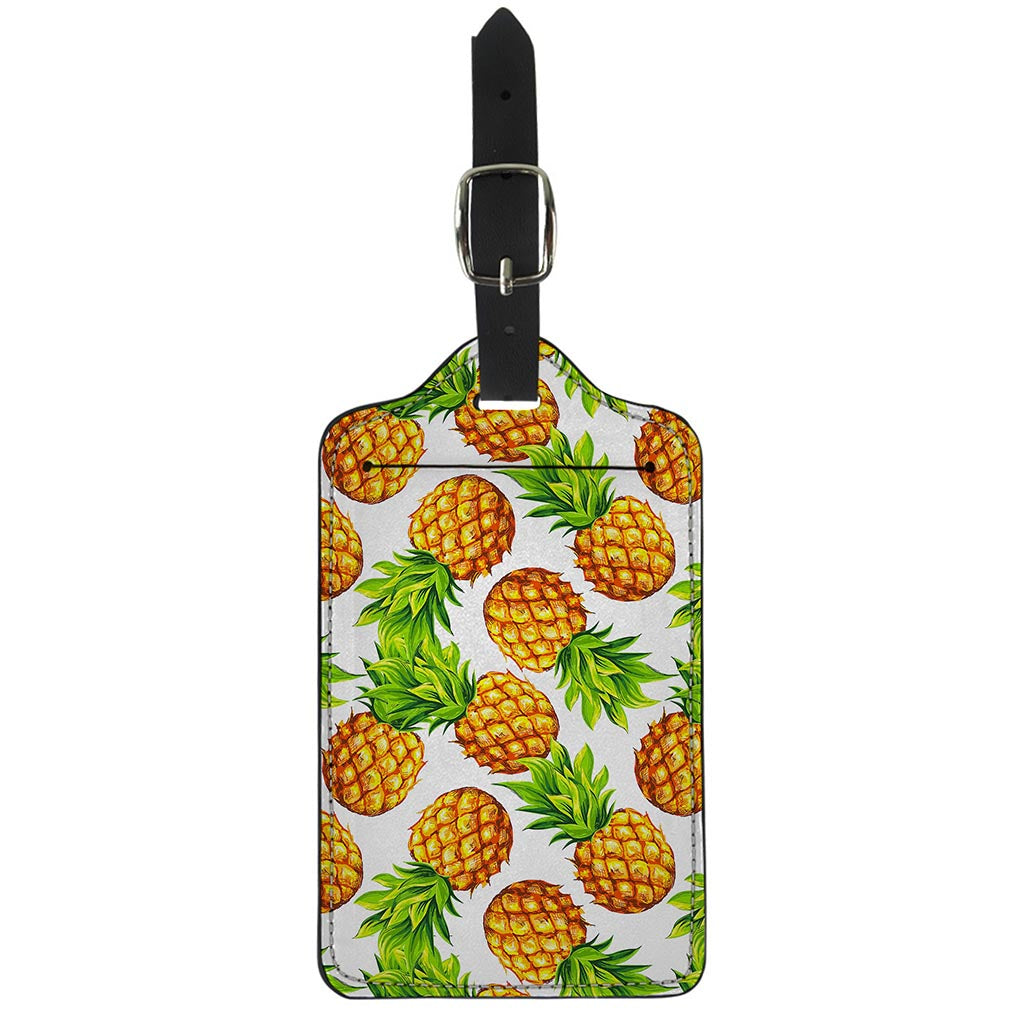 White Summer Pineapple Pattern Print Luggage Tag