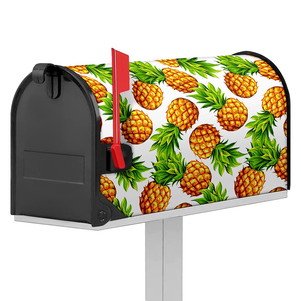 White Summer Pineapple Pattern Print Mailbox Cover