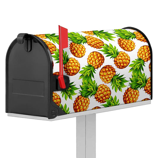 White Summer Pineapple Pattern Print Mailbox Cover