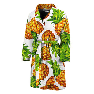White Summer Pineapple Pattern Print Men's Bathrobe