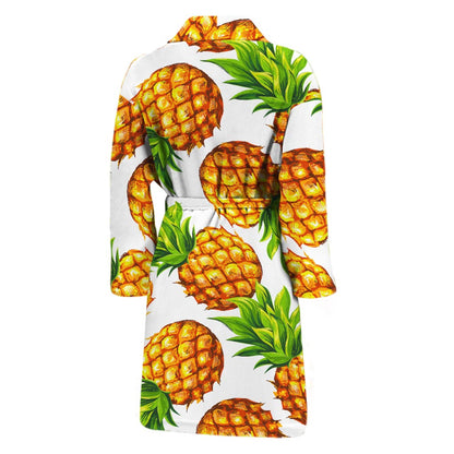 White Summer Pineapple Pattern Print Men's Bathrobe