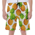 White Summer Pineapple Pattern Print Men's Beach Shorts