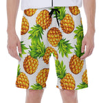 White Summer Pineapple Pattern Print Men's Beach Shorts