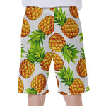 White Summer Pineapple Pattern Print Men's Beach Shorts