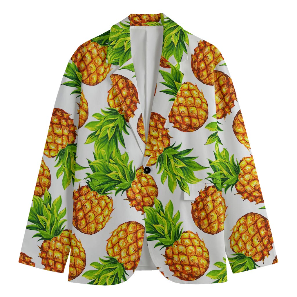 White Summer Pineapple Pattern Print Men's Blazer