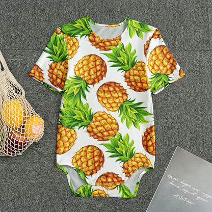 White Summer Pineapple Pattern Print Men's Bodysuit