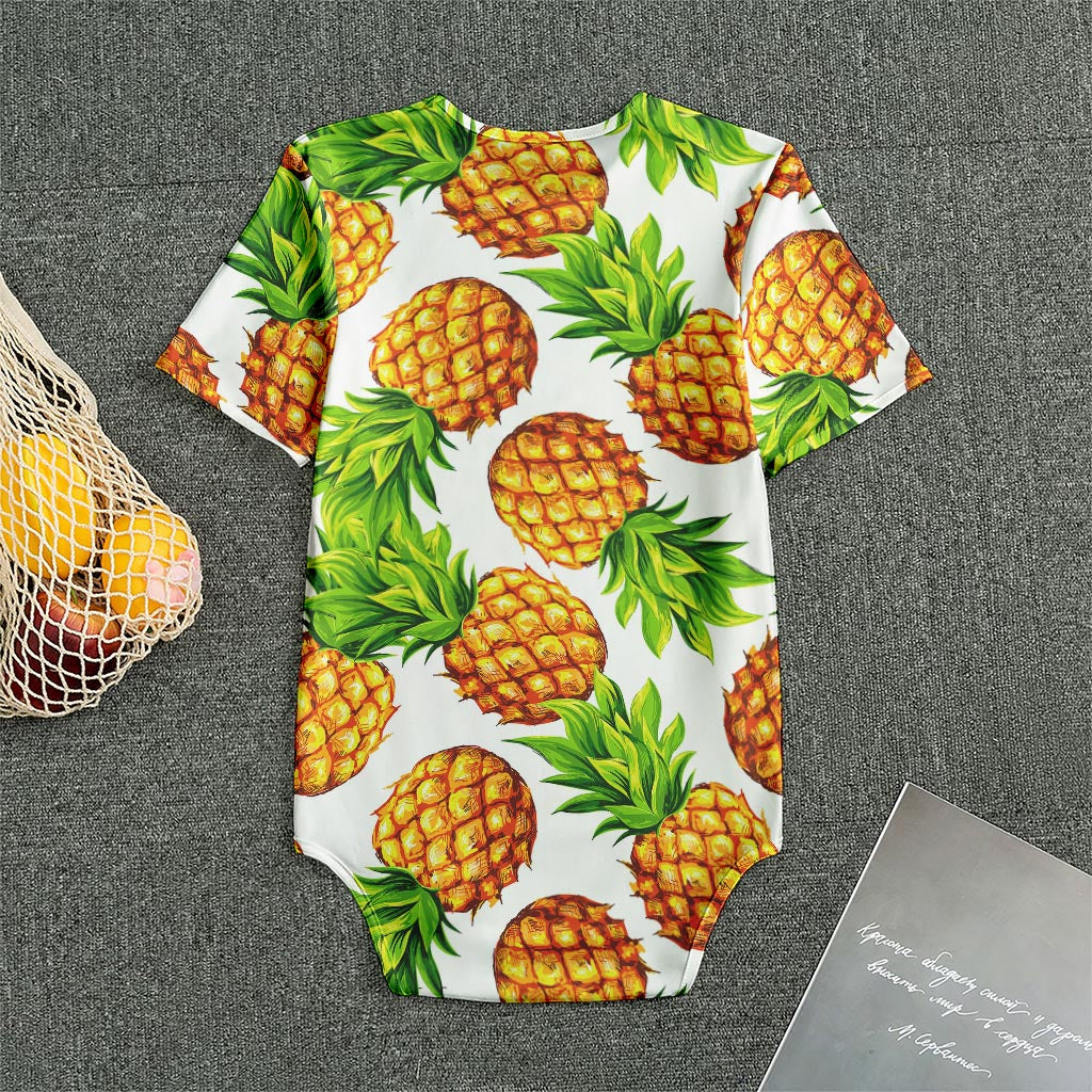 White Summer Pineapple Pattern Print Men's Bodysuit