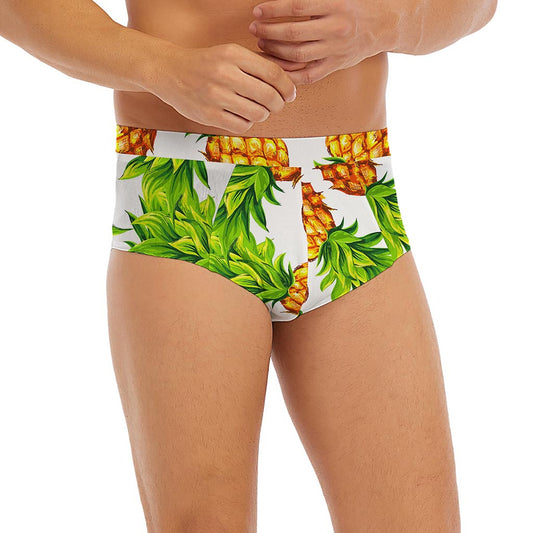 White Summer Pineapple Pattern Print Men's Briefs