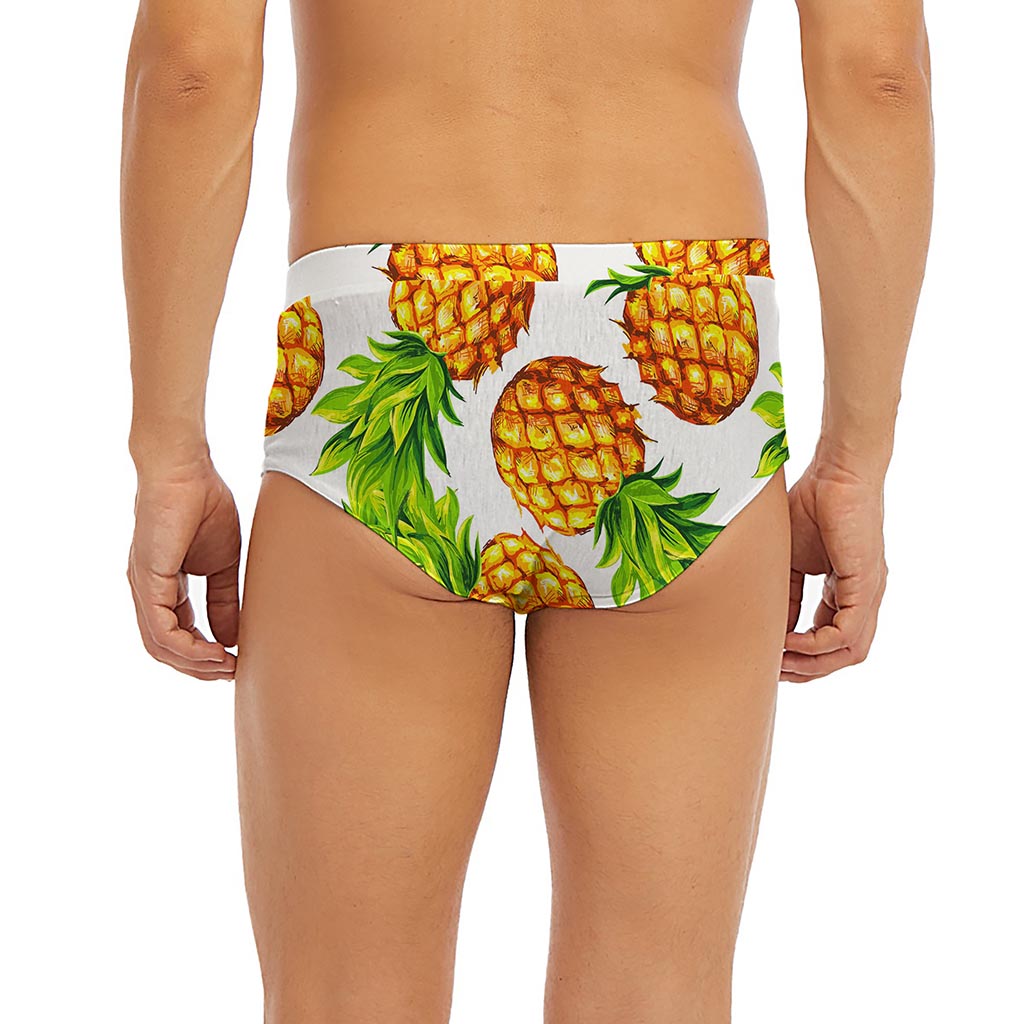 White Summer Pineapple Pattern Print Men's Briefs