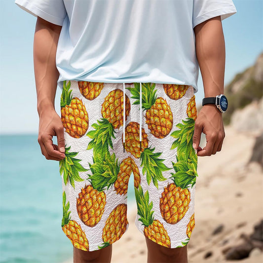 White Summer Pineapple Pattern Print Men's Cargo Shorts