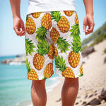 White Summer Pineapple Pattern Print Men's Cargo Shorts
