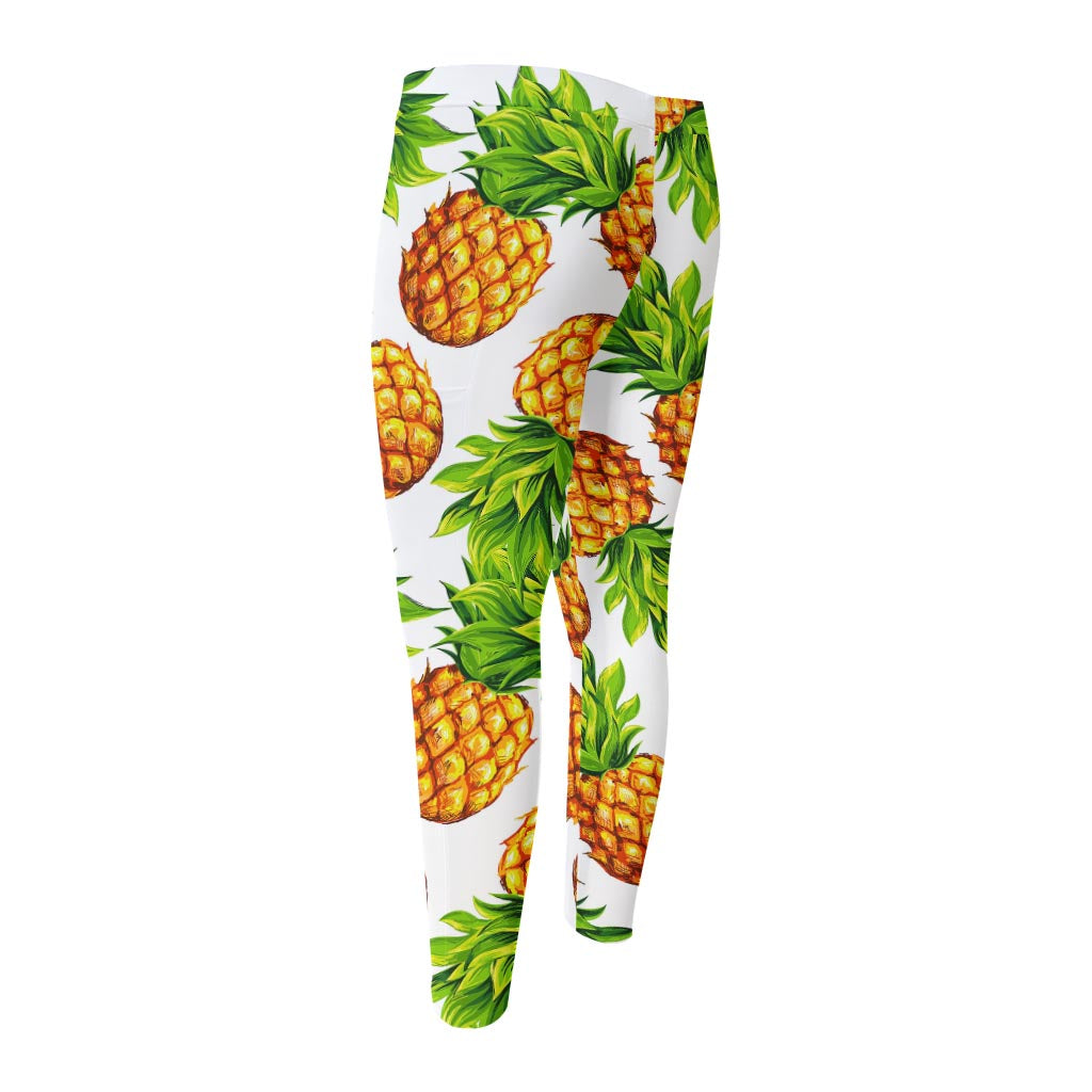 White Summer Pineapple Pattern Print Men's Compression Pants