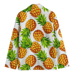 White Summer Pineapple Pattern Print Men's Cotton Blazer