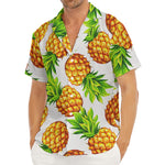 White Summer Pineapple Pattern Print Men's Deep V-Neck Shirt