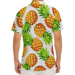 White Summer Pineapple Pattern Print Men's Deep V-Neck Shirt
