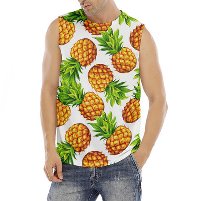 White Summer Pineapple Pattern Print Men's Fitness Tank Top