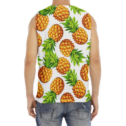 White Summer Pineapple Pattern Print Men's Fitness Tank Top