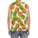 White Summer Pineapple Pattern Print Men's Fitness Tank Top