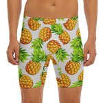 White Summer Pineapple Pattern Print Men's Long Boxer Briefs