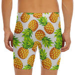 White Summer Pineapple Pattern Print Men's Long Boxer Briefs