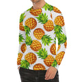 White Summer Pineapple Pattern Print Men's Long Sleeve Rash Guard