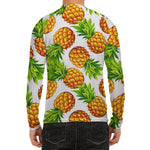 White Summer Pineapple Pattern Print Men's Long Sleeve Rash Guard