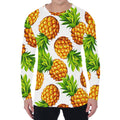 White Summer Pineapple Pattern Print Men's Long Sleeve T-Shirt