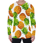 White Summer Pineapple Pattern Print Men's Long Sleeve T-Shirt