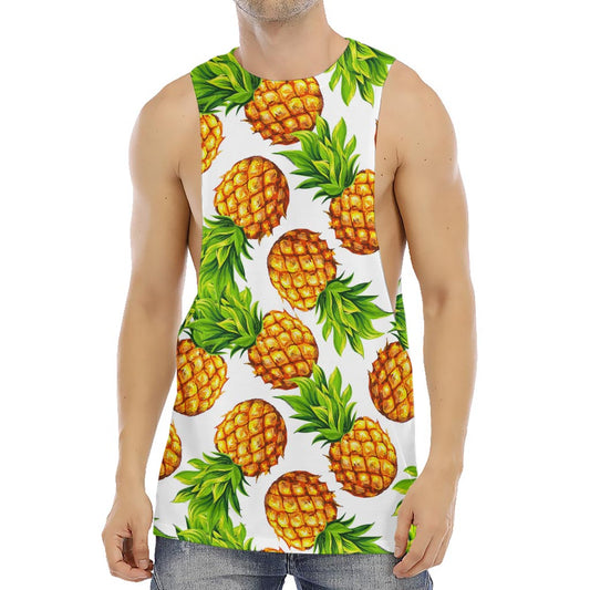 White Summer Pineapple Pattern Print Men's Muscle Tank Top