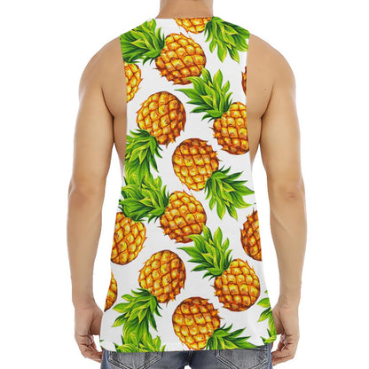 White Summer Pineapple Pattern Print Men's Muscle Tank Top