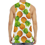 White Summer Pineapple Pattern Print Men's Muscle Tank Top