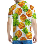 White Summer Pineapple Pattern Print Men's Polo Shirt