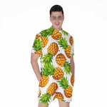 White Summer Pineapple Pattern Print Men's Rompers