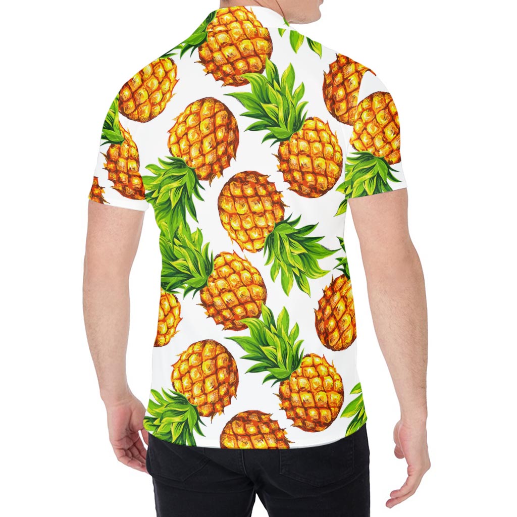 White Summer Pineapple Pattern Print Men's Shirt