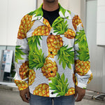 White Summer Pineapple Pattern Print Men's Shirt Jacket