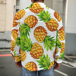 White Summer Pineapple Pattern Print Men's Shirt Jacket