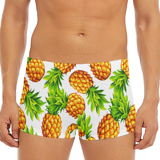 White Summer Pineapple Pattern Print Men's Short Boxer Briefs