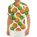 White Summer Pineapple Pattern Print Men's Short Sleeve Rash Guard
