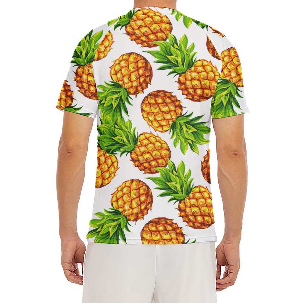 White Summer Pineapple Pattern Print Men's Short Sleeve Rash Guard