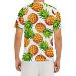White Summer Pineapple Pattern Print Men's Short Sleeve Rash Guard