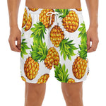 White Summer Pineapple Pattern Print Men's Split Running Shorts