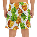 White Summer Pineapple Pattern Print Men's Split Running Shorts