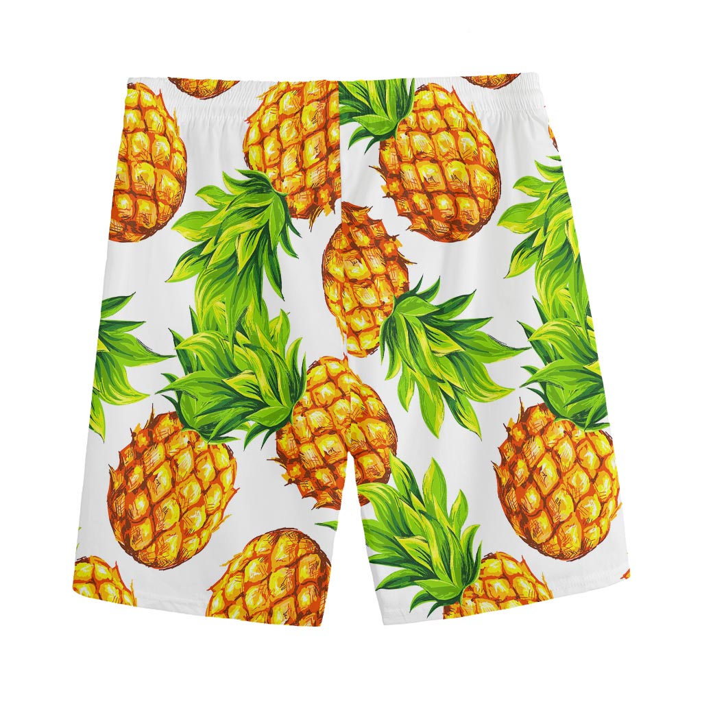 White Summer Pineapple Pattern Print Men's Sports Shorts
