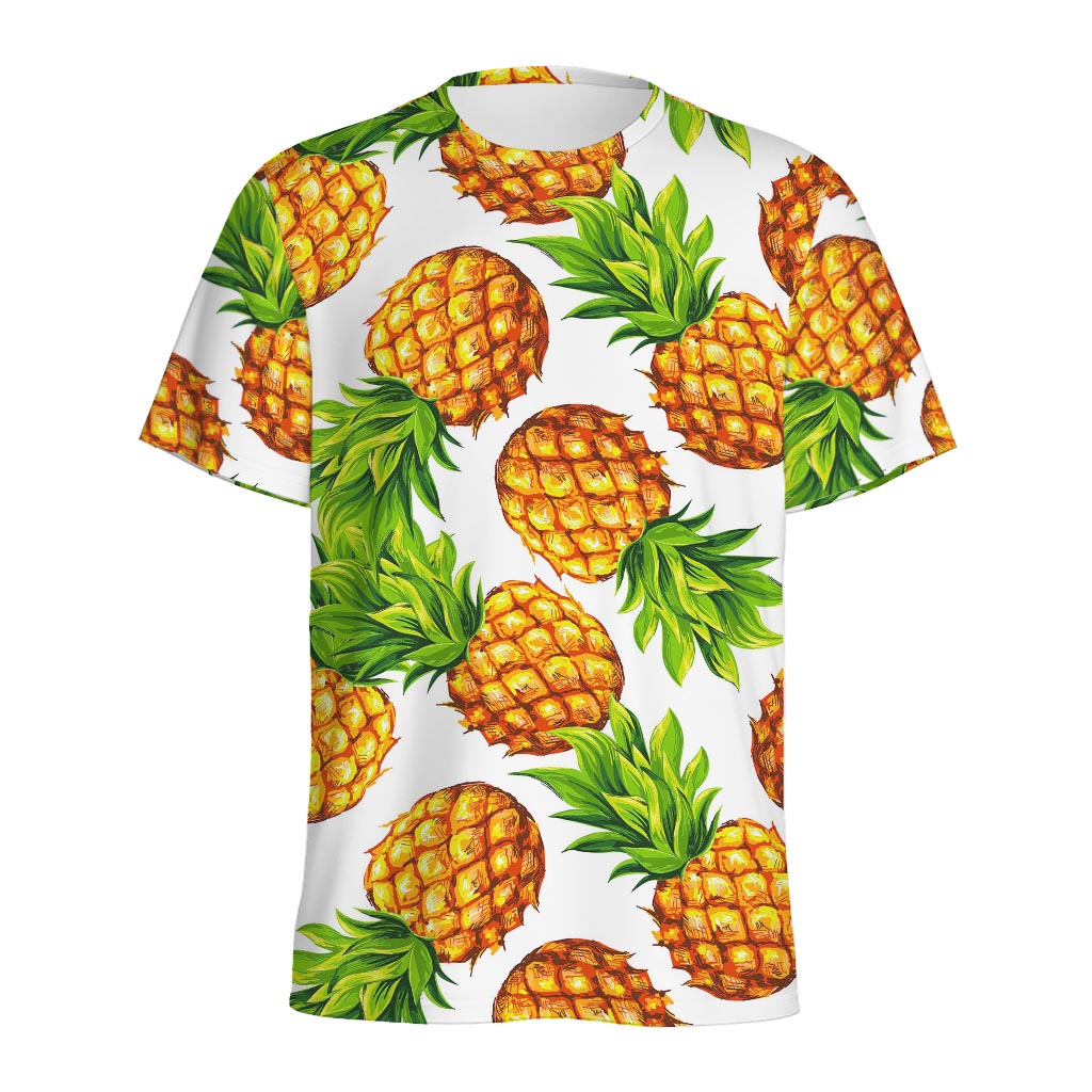 White Summer Pineapple Pattern Print Men's Sports T-Shirt