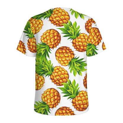White Summer Pineapple Pattern Print Men's Sports T-Shirt