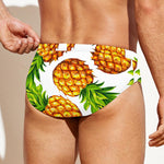 White Summer Pineapple Pattern Print Men's Swim Briefs